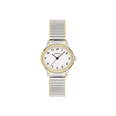Brede Ovale Dameshorloge – Zilver & Goudkleurig – Adora Basis – Volledig Roestvrij Staal – Anti-Allergisch – Quartz – 5 ATM – 29 mm x 25 mm
