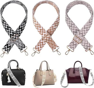 Verstelbare Schouderbanden voor Tassen - Set van 3, 3.8 cm Breed, Met Karabijnhaak en Gestreept Patroon voor DIY Accessoires en Handgemaakte Tassen