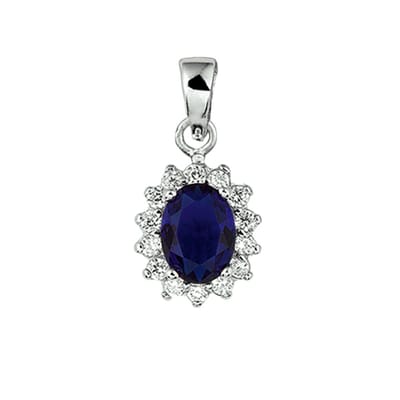 hanger zirkonia en synthetische saffier halo zilver gerhodineerd