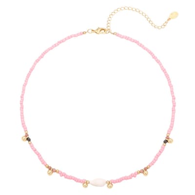 Bijoutheek Collier Balls En Kralen Met Schelp Roze