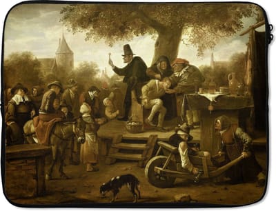 Laptophoes 15.6 inch - De kwakzalver (De keisnijding) - Jan Steen - Laptop sleeve - Binnenmaat 37x26 cm - Zwarte achterkant