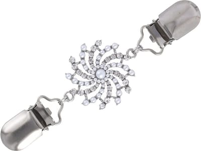 Fako Bijoux® - Luxe Vestsluiting - Vestclip - Sjaalspeld - Vestklem - Wave Kristal - Mini Parels - Zilverkleurig