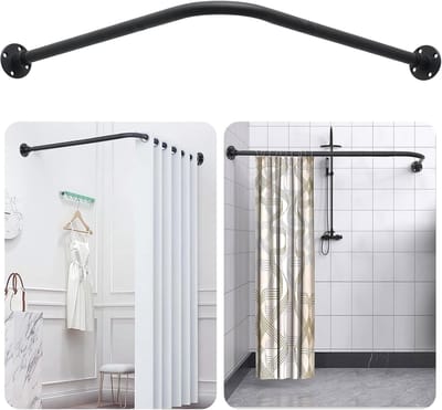 Famanu - L-vormige douchegordijnstang verstelbaar 60-125 cm, roestvrij staal, hoekmontage voor badkamer