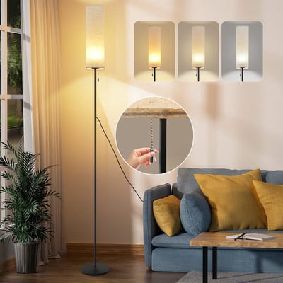 NETTLIFE Vloerlamp LED - Beige - met Stof Lampkap - 3000K-6500K Dimbaar - Vintage Staande Lampen - 4W Leeslamp - voor Slaapkamer | Woonkamer | Studie | Kinderkamer - 10.5cm