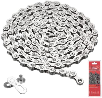 Ketting voor Fietsen, 9-Snelheden met 1 Paar Magische Gespen, Geschikt voor Race- en Mountainbikes (1/2 x 11/128 Inch, 116 Schakels)