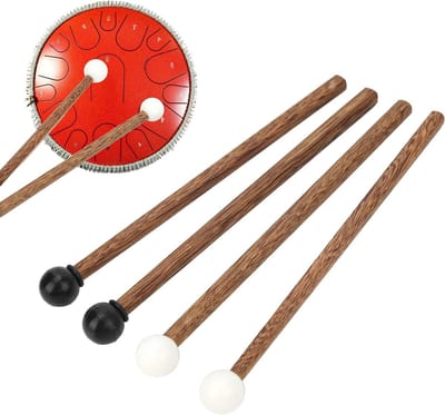 Set van 4 Rubber Drum Stokken met Houten Handvat voor Stalen Tongdrum, Ideaal voor Kinderen en Percussie Spelers, 6.5 Inch Lengte