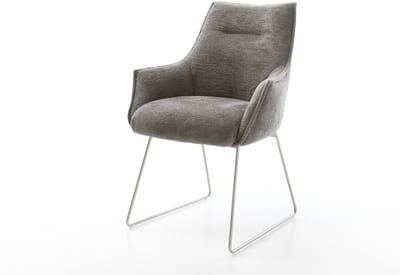 Gestoffeerde-stoel Alja-Flex met armleuning slipframe roestvrij staal bouclé zacht mud pocketveer kern