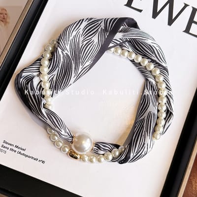 Zijden Sjaal - Nekband Parel Sjaal - Dames - Lange strook Magnetische Snap Decor Hanger Sjaal - Stijl 7