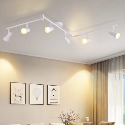 NETTLIFE Opbouwspot GU10 - 6-Lichts - wit - Metaal - met creatief ontwerp - 350° draaibar Wandspot - Moderne Plafondlamp - voor Slaapkamer | Keuken | Hal | Woonkamer - L 150cm-excl. lichtbron