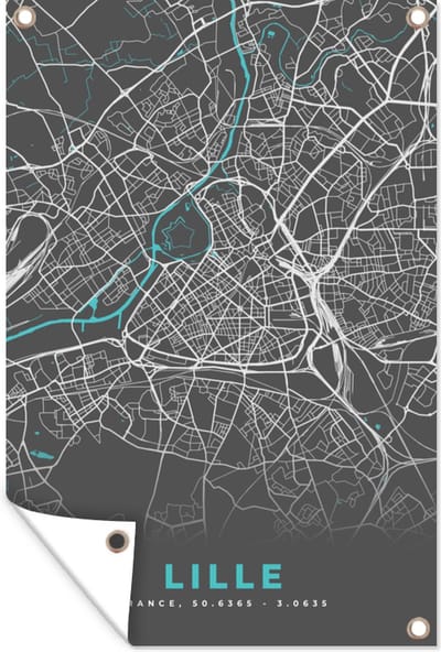 Muurdecoratie Frankrijk - Lille - Plattegrond - Kaart - Stadskaart - 120x180 cm - Tuinposter - Tuindoek