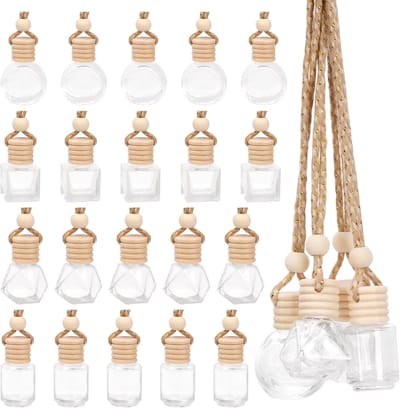 SnelShoppen - 20 Stuks Hangende Parfum Diffuser, Luchtverfrisser, Lege Refillbare Glas Flessen, Essentiële Olie, Auto, Geur, Trailer Flessen met Houte
