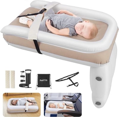 Inflatable Airplane Bed for Kids, Portable Travel Mattress for Toddlers and Babies with Hand Pump, Airplane Travel Supplies