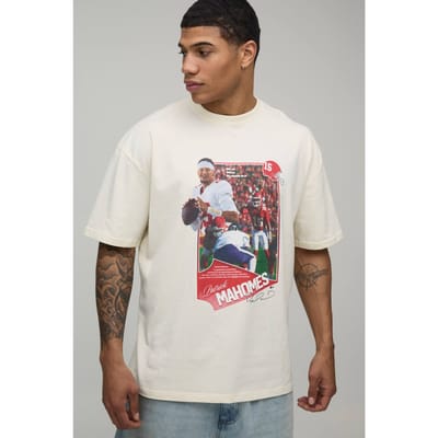 Oversized NFLPA Patrick Mahomes License Printed T-Shirt | Ecru | Size XS