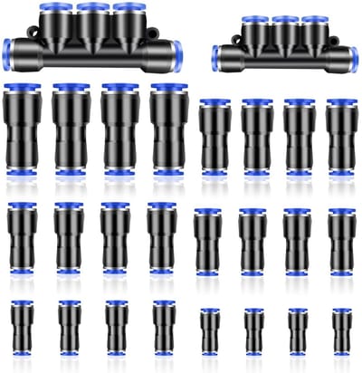 Cosensi- Pneumatiekverbinder 26 Stuks - Air Push Snelkoppelingen - Drukbestendig - Afdichtingsvermogen - Ronde Release Ring - Voor 4/6/8/10/12 mm Rohr - Luchtfittingen
