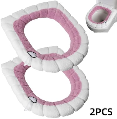 2 stuks-Toiletbrilhoes - Toiletbrilring - Toiletbrilhoes - Toiletbrilverwarmer - Wasbare elastische mat - Badkameraccessoires - Roze - 30 cm