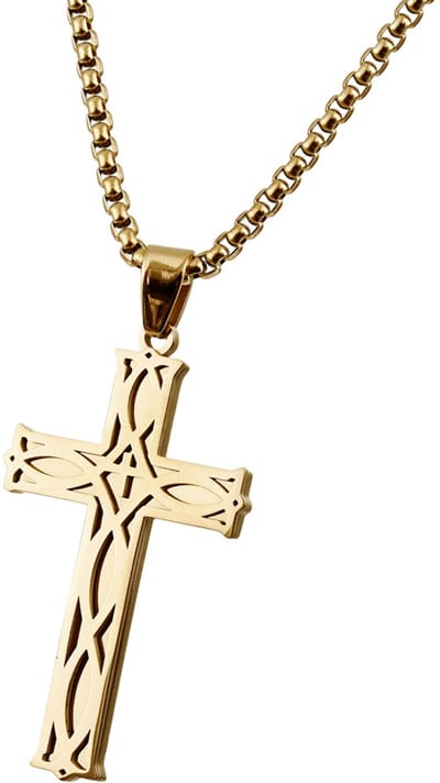 Decopatent - RVS Kruis Ketting met schakel ketting - Goudkleurige Kruishanger - Christelijke Ketting voor Heren & Dames - 60 Cm - Stijlvolle RVS Halsketting
