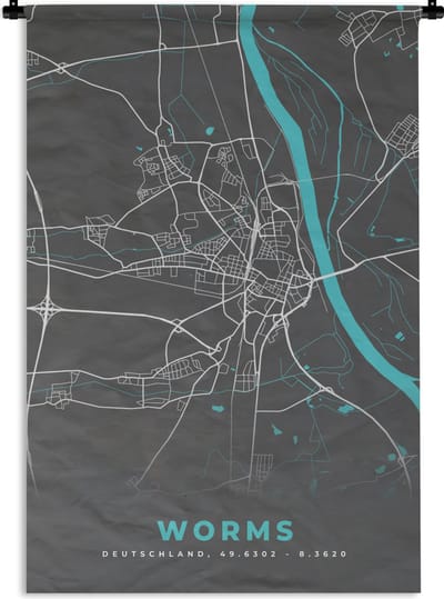 Wandkleed - Wanddoek - Stadskaart – Worms – Duitsland – Plattegrond – Kaart - 120x180 cm - Wandtapijt