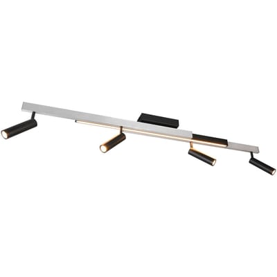 Trio Lighting Plafondspot Zeno, 4 spots, geborsteld aluminium/zwart, metaal