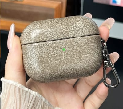 Telestore - Hoesje geschikte voor AirPods 4 - Vintage retro pu-leer motief hoesje Beschermhoes - Shockproof AirPods 4 Cover - AirPods 4 Hoesje - Geschikt voor Apple Airpods 4 - grijs / Apricot - shockproof cover