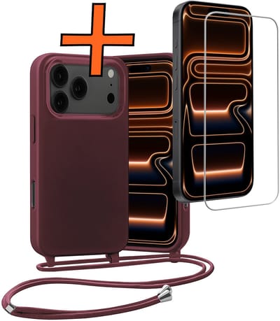 Hoesje Geschikt voor iPhone 17 Pro / 18 Pro Hoes Met Telefoonketting Met Screenprotector - Backcover Geschikt voor iPhone 17 Pro / 18 Pro Case Met Koord - Aubergine