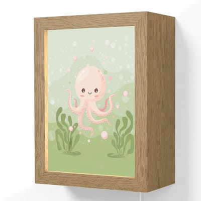 Wandlamp 15x20 cm - Oplaadbaar - Octopus - Zeedieren - Groen - Onderwater - Wandlampen binnen woonkamer - Slaapkamer lamp met kabel - Decoratieve nachtlamp - Vloerlamp snoer