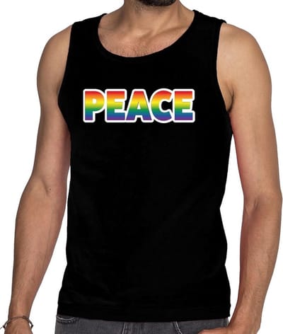 Peace gay pride tanktop/mouwloos shirt - zwart regenboog homo singlet voor heren - gay pride S