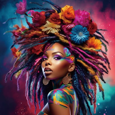 Glasschilderij 80x80x0.4 Kleurrijke dreadlocks
