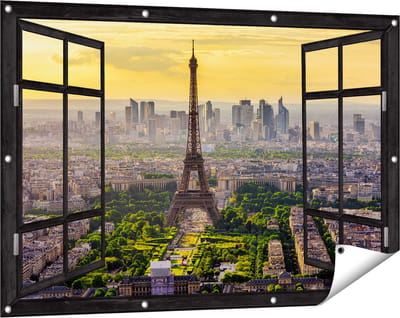 Gards Tuinposter Doorkijk Skyline van Parijs met de Eiffeltoren - 120x80 cm - Tuindoek - Tuindecoratie - Wanddecoratie buiten - Tuinschilderij