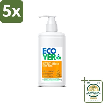 5 x Ecover - Handzeep - Citrus & Oranjebloesem - 250 ml - Grootverpakking - Handzeep Citrus Oranjebloesem - Handverzorging - Handzeep Citroen Oranje - Handzeep Aloë Vera - Handzeep Dermatologisch Getest