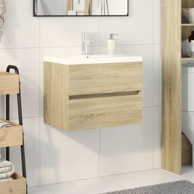 vidaXL - 2-delige - Badkamermeubelset - keramiek - en - bewerkt - hout