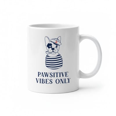 Schattige Hond Tekst Koffiemok “Pawsitive Vibes Only” – Speels Bulldog Design Cadeau – 330 ml Keramische Mok