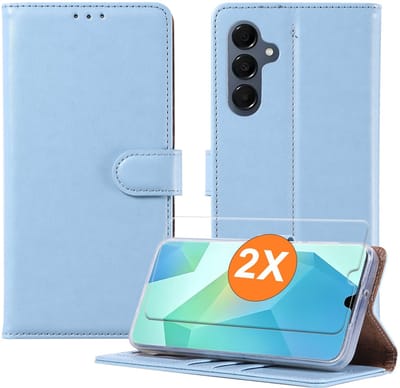 Hoesje geschikt voor Samsung Galaxy A16 5G hoesje Blauw pasjeshouder telefoon hoes - Met screenprotector tempered glass voor Galaxy A16 5G - 2x