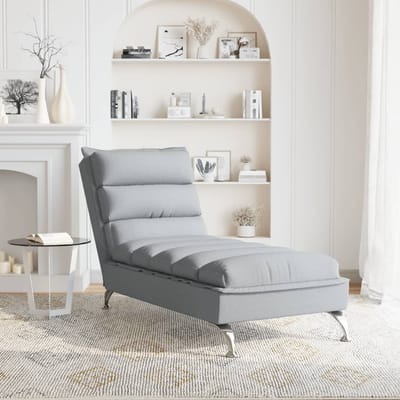 vidaXL - Chaise - longue - met - kussens - stof - lichtgrijs