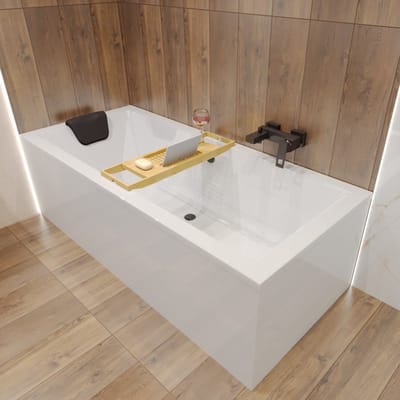 Badland QUADRO ligbad 160 x 75 cm wit met styropor ombouw met bamboe badplank
