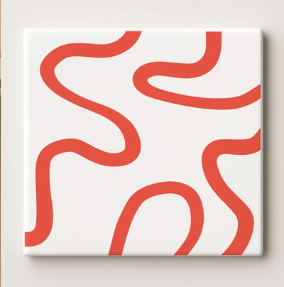 Moderne Abstracte Rode Lijn Keramische Tegel – 15x15cm Minimalistische Geometrische Wanddecoratie voor Thuis & Kantoor