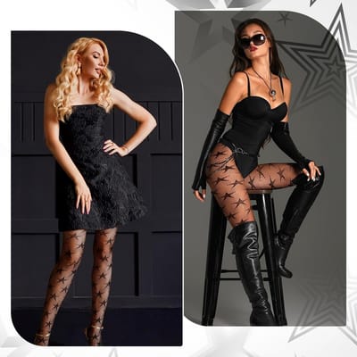 Zwarte Visnet Panty met Sterrenpatroon voor Vrouwen en Meisjes - Ideaal voor Halloween, Carnaval en Cosplay Accessoires
