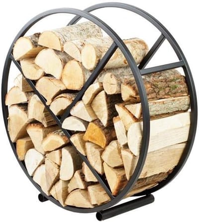 Brandhoutrek Rond - Houtopslag Buiten - Buitenhaard Accessoire - Stabiel Ontwerp - 80cm Hoog - Zwart