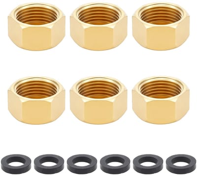 Dailygoods- Messing Buiskap Set van 6 - 1/2 Inch Draad - Rubberafdichting - Hexagonale Hoofd - Afsluitklep - Koppeling voor Waterleidingen