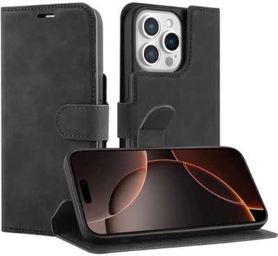 Just in Case hoesje geschikt voor iPhone 16 Pro Max Hoesje met Pasjeshouder - Premium Bookcase - Zwart