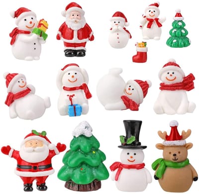 Dailygoods- Kerstdecoratiefiguren 14 Stuks - Miniatuur Tuindecoratie - Hars Ornamenten - Doe-het-zelf Accessoires - Sneeuwpop/Kerstman - Perfect voor Poppenhuis - Miniatuur Kerstfiguren