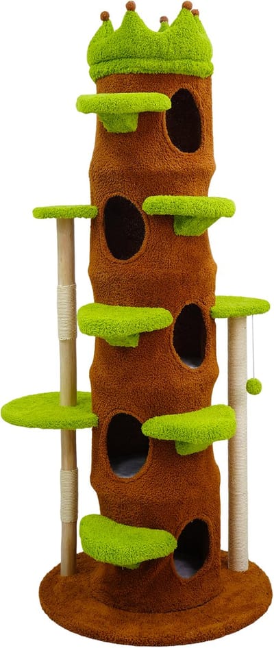BingoPaw Krabpaal XXL Forest - 187 cm Hoog - Stabiele Kattenboom met 7 Niveaus - Natuurlijk Sisal & Slaapgrotten - Inclusief Anti-kantelset - Groen/Bruin