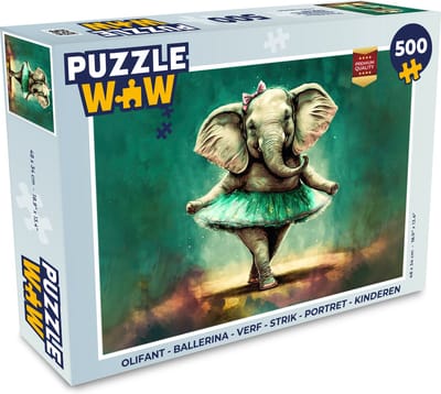 Puzzel Olifant - Ballerina - Verf - Strik - Portret - Kinderen - Legpuzzel - Puzzel 500 stukjes