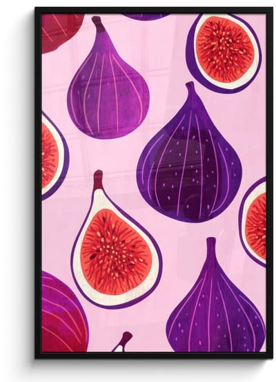 Poster in lijst - Fotolijst 80x120 cm - Posters - Vijgen - Roze - Paars - Posterlijst zwart - Decoratie - Wanddecoratie woonkamer - Muurdecoratie slaapkamer