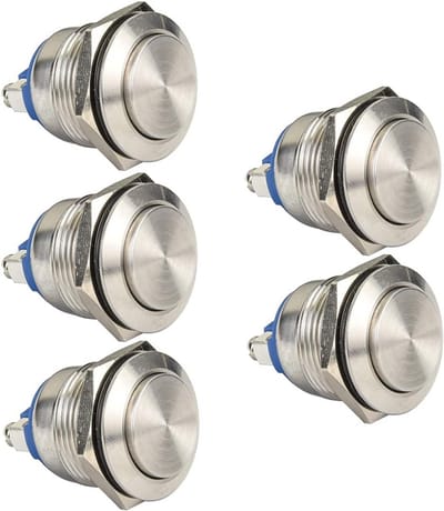 5 Stuks 19mm Waterdichte Momentary Drukknop 5A 12V/24V/125V/250VAC