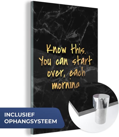 MuchoWow® Glasschilderij 40x60 cm - Schilderij acrylglas - Quotes - Motivatie - Goud - Marmer - Foto op glas - Schilderijen