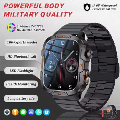 2025 Militaire GPS Tracker Outdoor Sport Smartwatch Heren 5ATM Waterdicht Bluetooth Bellen 100+ Sportmodus 430mAh Militaire Armbanden steel zwart