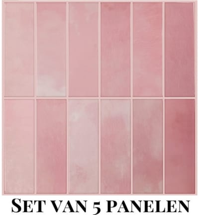 Wallways Wandpanelen - Plaktegels - Set van 5 Tegels - Tegelsticker - Zelfklevende Tegels - 30 x 30cm - Waterdicht - Krasbestendig - Hittebestendig - 3M Kleeflaag - 2MM dik - Cherry Pink