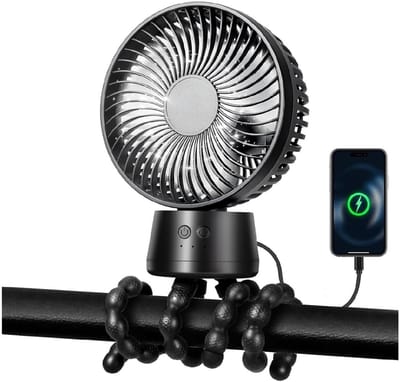 GELLDG Kinderwagenventilator - 10000mAh USB Ventilator met 3 Snelheden en 90° Automatisch Schommelen - Geschikt voor Kinderwagen, Autostoel en Reizen - Plastic - 320x135x65mm