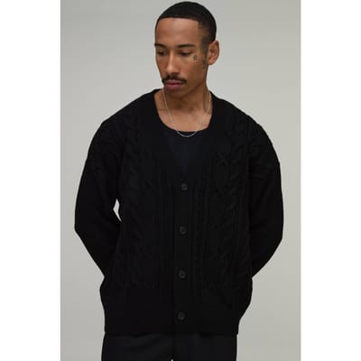 Gebreid Vest Met Kabelpatroon In Relaxed Fit | Black | Size XL