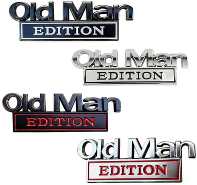 Dailygoods - Old Man Edition Auto-embleem, 4 stuks 3D-metalen stickers, autostickers voor mannen, grappige editie, bumpersticker, autosticker, grappige voor spatbord, bumper, naamplaatje